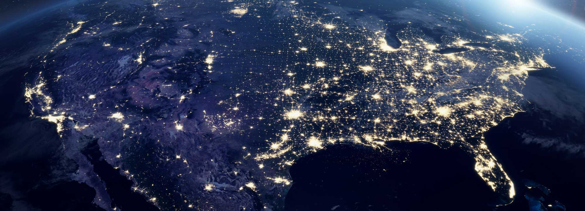 Night sky view of electricity grid